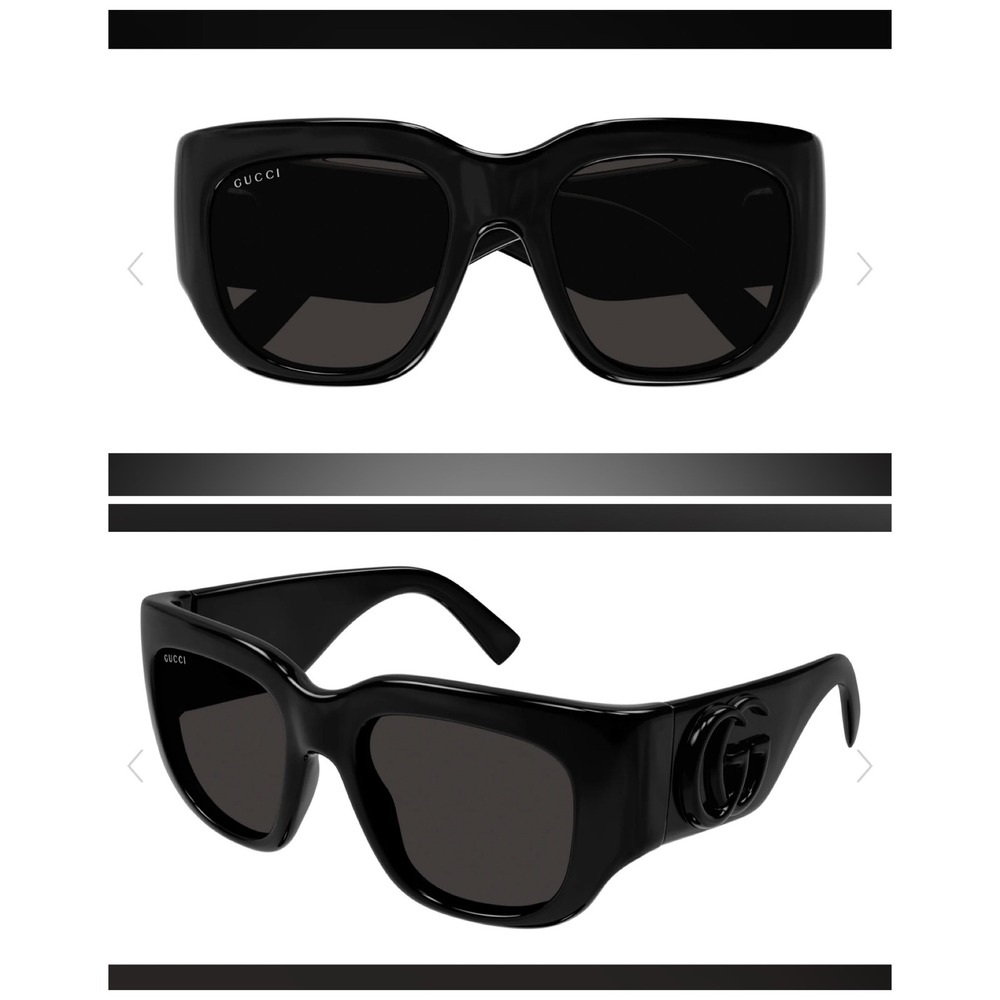 Gucci GG1545S‎ Butterfly Sunglasses Shiny Black Plastic Grey Solid Lens Italy